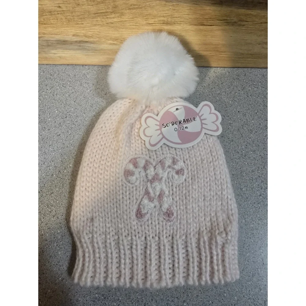 So'dorable Infants Hat, Pink Baby Girl Winter Hat With Puff Ball